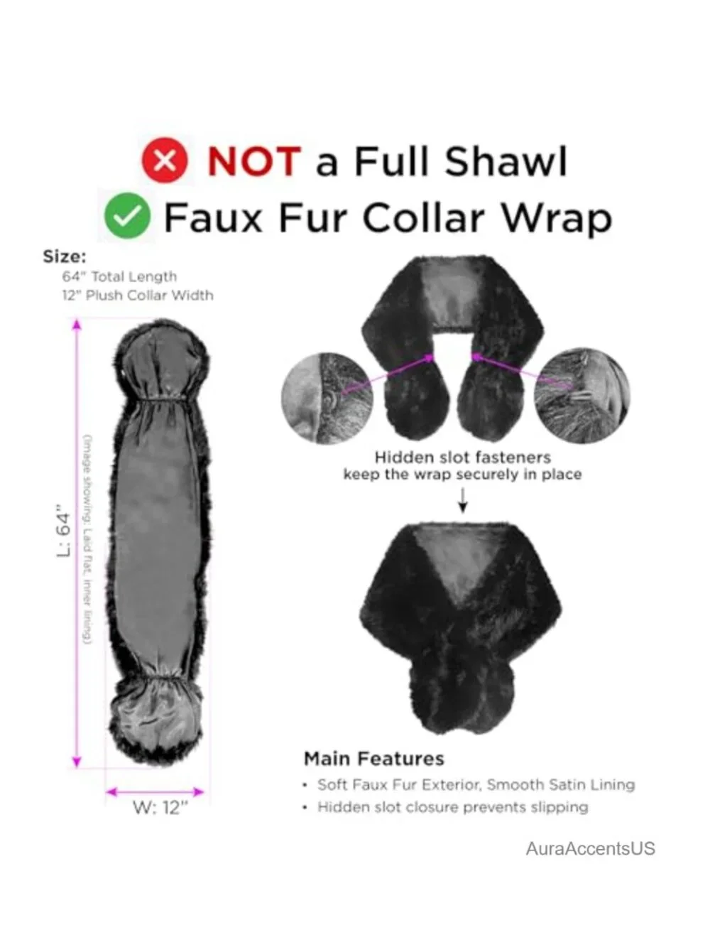 Faux Fur Scarf Shrug for Women Winter Coat Dress Wrap